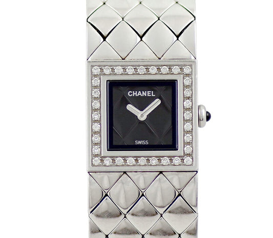 Battery replaced CHANEL Chanel Matrasse Genuine Diamond Bezel H0489 Black Black Dial SS Ladies Quartz Dias Bezel [6 months warranty] [Watch] [Used]