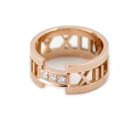 New finished Tiffany & Co. Tiffany Atlas Open Ring K18RG Rose Gold K18PG Pink Gold No. 13.5 Genuine Diamond 3 Stone Ring [Jewelry] [Used]