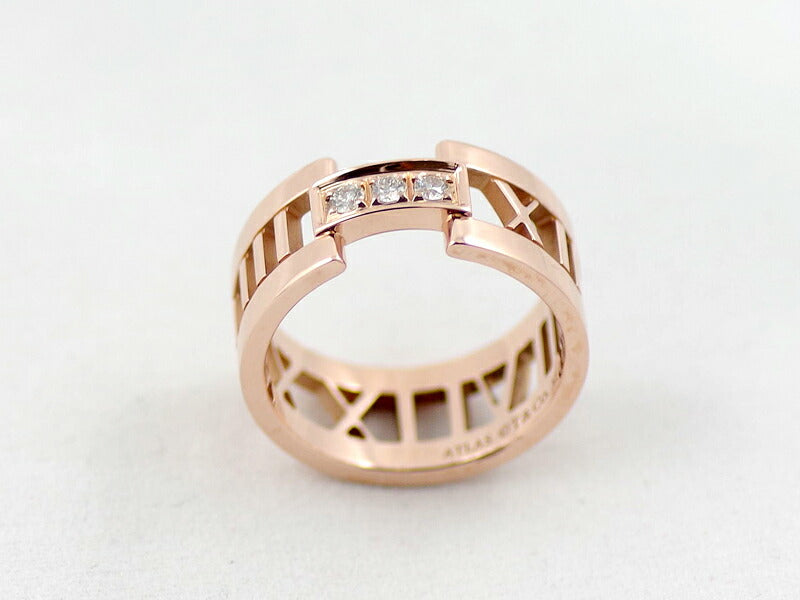 New finished Tiffany & Co. Tiffany Atlas Open Ring K18RG Rose Gold K18PG Pink Gold No. 13.5 Genuine Diamond 3 Stone Ring [Jewelry] [Used]