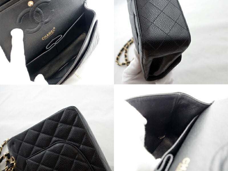 CHANEL Chanel Caviar Skin Matrasse 25 Chain Shoulder Bag Black Black Leather Gold Bracket Coco Mark Diagonal Shoulder Bag [Bag] [Used]