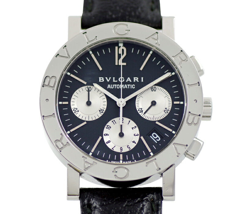 BVLGARI Bulgari Bulgari Bulgari Bulgari BB38SLCH Chronograph Black Black Dial SS Stainless Steel Genuine Belt Genuine Buckwheat Men Automatic Wind