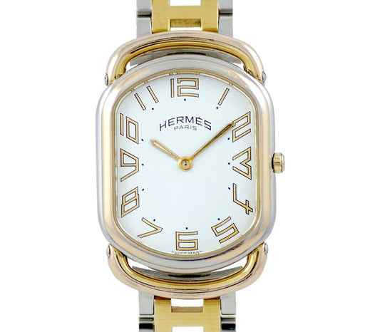 Battery replacement HERMES Hermes Hermes White White Dial SS Stainless steel YGP Yellow Gold Combi Ladies Quartz [6 months warranty] [Watch] [Used]