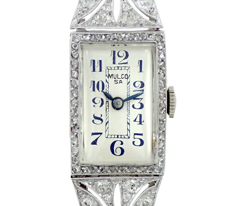 Rare Mulco Diamond Blue Silver Dial PT900 Platinum K14WG White Gold Ladies 17 Stone hand -rolled antique vintage [Watch] [Used]
