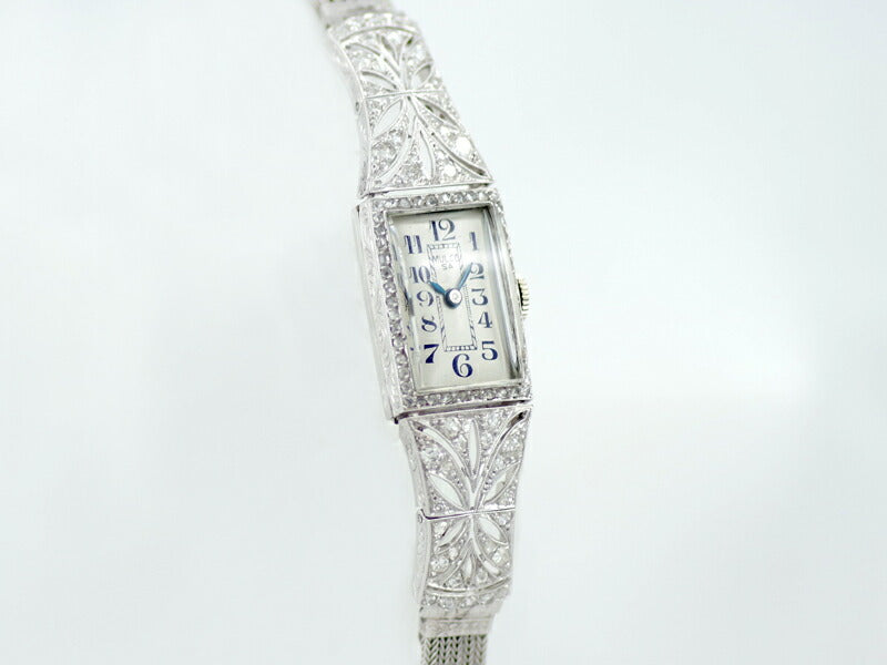 Rare Mulco Diamond Blue Silver Dial PT900 Platinum K14WG White Gold Ladies 17 Stone hand -rolled antique vintage [Watch] [Used]