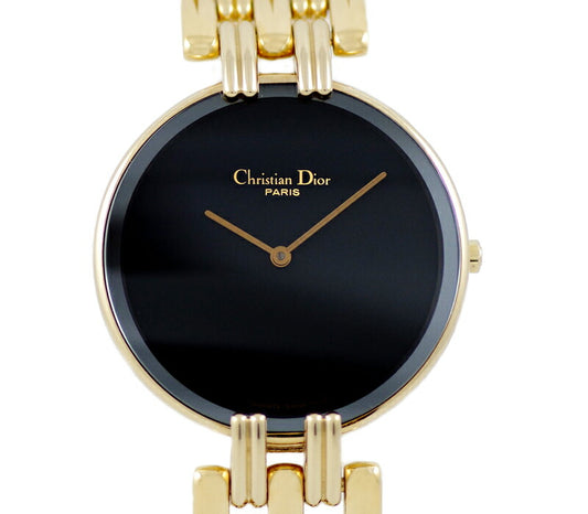 電池交換済 Christian Dior クリスチャンディオール バギラ 33mm ブラックムーン 47 154-3 黒 ブラック 文字盤 SS ステンレス YGP イエローゴールド ビッグフェイス レディース ボーイズ クォーツ ヴィンテージ アンティーク【6ヶ月保証】【腕時計】【中古】