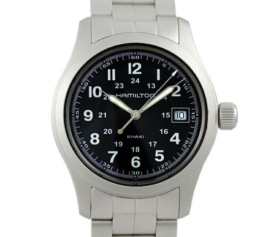 Battery replacement HAMILTON Hamilton Khaki Field H684112 Date Black Black Dial 100m Waterproof SS Stainless Men Quartz [6 months warranty] [Watch] [Used]