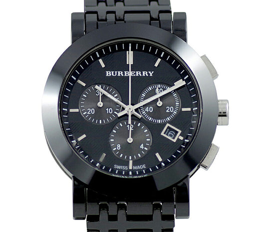 Battery replacement BURBERRY Heritage Chronograph Ceramic BU1771 50m Waterproof All Black Burberry Check Black Dial SS Stainless Men Quartz [6 months warranty] [Watch] [Used]