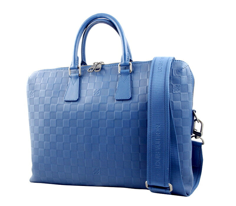 LOUIS VUITTON Louis Vuitton Damier Anfini PDJ Porto Documan Juru N41328 Full Leather Blue Blue Neptune 2way Hand Shoulder Bag Brief Business Document Case Men [Bag] [Used]