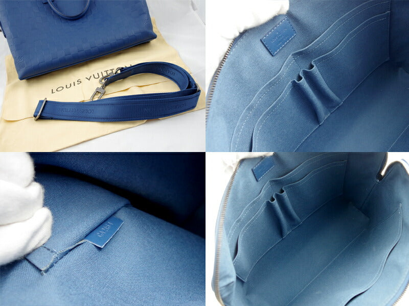 LOUIS VUITTON Louis Vuitton Damier Anfini PDJ Porto Documan Juru N41328 Full Leather Blue Blue Neptune 2way Hand Shoulder Bag Brief Business Document Case Men [Bag] [Used]