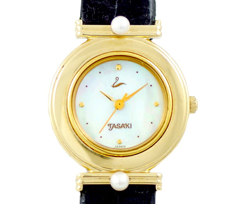 TASAKI TASAKI Tasaki Tazaki Pearl Pearl Watch V811-2850 White Shell Dial Yellow Gold SS Stainless Ladies Quartz [6 months warranty] [Watch] [Used]