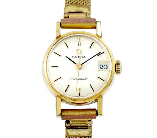 Rare product Omega Omega Ladymatic Ladies Mematic 562.005 Cal.681 24 Stone Date Silver Dial YGP Yellow Gold SS Stainless Ladies Automatic Wrap Antique Vintage [Watch] [Used]