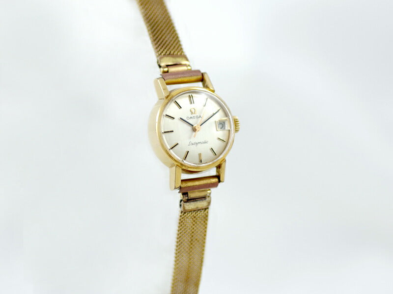 希少品 OMEGA オメガ Ladymatic レディーマチック 562.005 Cal.681 24石 デイト シルバー 文字盤 YGP イエローゴールド SS ステンレス レディース 自動巻き アンティーク ヴィンテージ【腕時計】【中古】