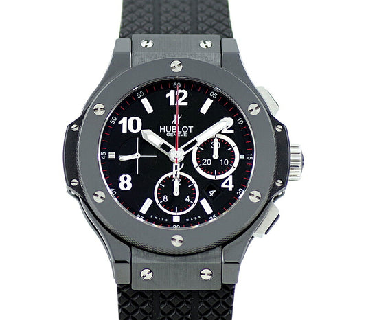 HUBLOT ウブロ ビックバン ブラックマジック 301.CX.130.RX オールブラック 44mm クロノグラフ デイト ブラック 黒 文字盤 セラミック チタン メンズ 自動巻き ビッグバン【6ヶ月保証】【腕時計】【中古】