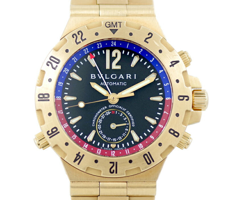 Inspector BVLGARI Bvlgari Diagano Professional GMT GMT40G solid Date Black Black Black Dial K18 Yg Yellow Gold Men's Automatic Wind [6 months warranty] [Watch] [Used]
