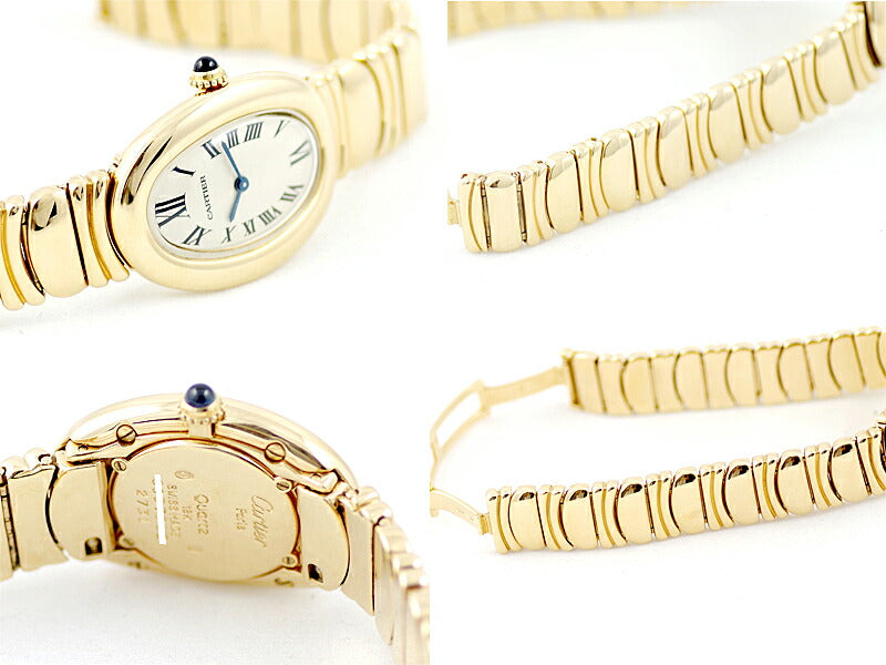 Cartier Cartier Cartier Cartier Benuir W15045D8 White White Ivory Dial K18 yg Yellow Gold Gold Solid Ladies Quartz