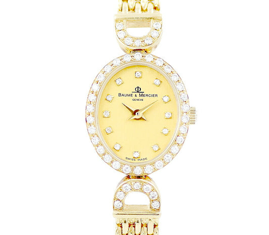 BAUME & MERCIER Baume & Mercier Baume & Mercier Genuine Diamond Besel Gold Solid 12P Diamond Gold Dial K18YG Yellow Gold Ladies Quartz [6 months warranty] [Watch] [Used]