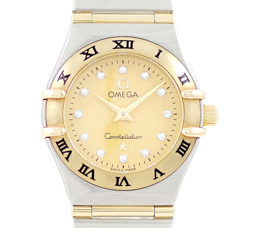 Battery replacement OMEGA Omega Constellation Mini 12P Diamond Full Bar 1262.15 Gold Dial K18YG Yellow Gold SS Stainless Steel Combination Ladies Quartz [6 months warranty] [Watch] [Used]