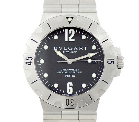 Inspector BVLGARI Bulgali Diagano Skuba SD38S 200m Waterproof Black Black Dial SS Stainless Men Automatic Wind [6 months warranty] [Watch] [Used]