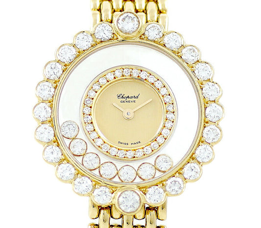 CHOPARD Chopard Happy Diamond 4097 Genuine Large Diamond Bezel 7P Diamond Double Bezel Diamond Gold Dial K18YG Yellow Gold Solid Ladies Quartz 4066 [6 months Warry] [Watch] [Used]