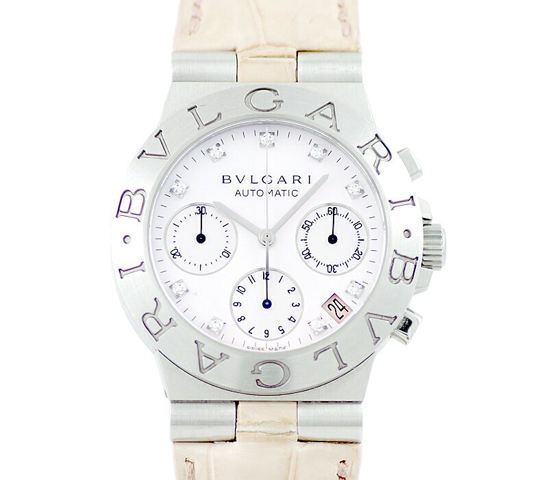 Inspector BVLGARI Bulgari Diagano Chronograph CH35S Genuine 9P Diamond Pink Shell Dial SS Stainless Steel Genuine Belt Genuine Bacle Men Ladies Unisex Automatic Wind DG35SCH [6 months warranty] [Watch] [Used]