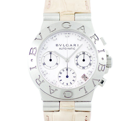 Inspector BVLGARI Bulgari Diagano Chronograph CH35S Genuine 9P Diamond Pink Shell Dial SS Stainless Steel Genuine Belt Genuine Bacle Men Ladies Unisex Automatic Wind DG35SCH [6 months warranty] [Watch] [Used]