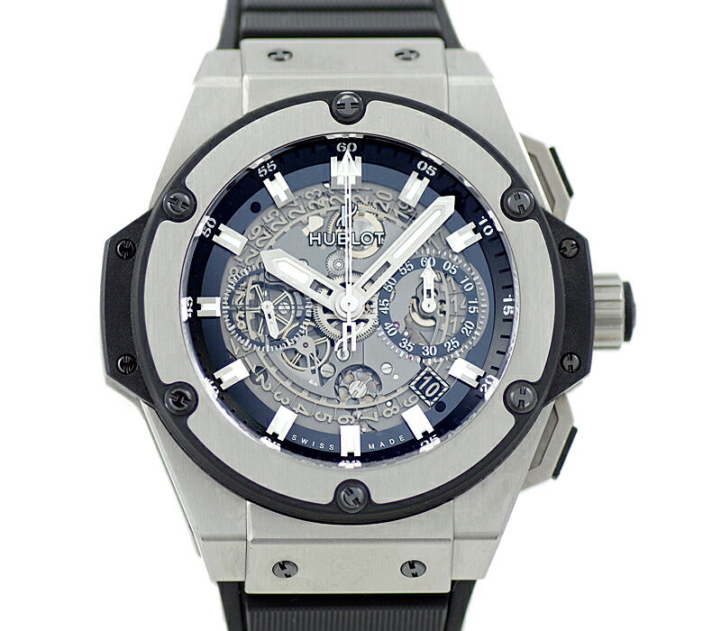 Inspector HUBLOT Uburo King Power Power Unico Titanium Chronograph 701.NX.0170.RX Black Black Skeleton Dial Titanium genuine belt genuine buckle Men Automatic Big Bang [6 months warranty] [Watch] [Used]