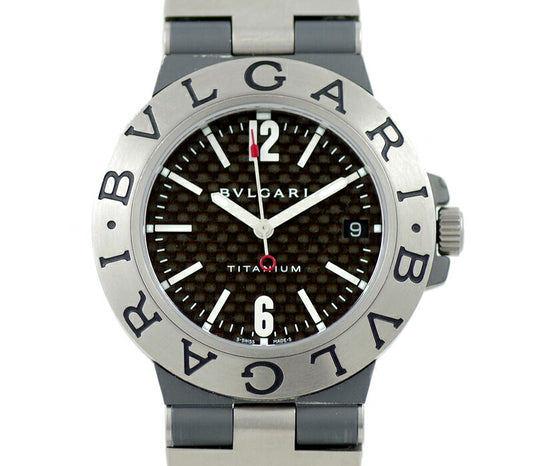 BVLGARI Bulgari Diagono Titanium Ti38TA Date Carbon Black Black Dial Titanium List Men's Automatic Wind [6 months warranty] [Watch] [Used]