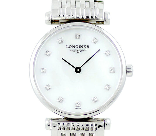 Battery replacement Longines Longin La Grand Classic L4.209.4 12p Diamond White Shell Dial SS Stainless Ladies Quartz Grand