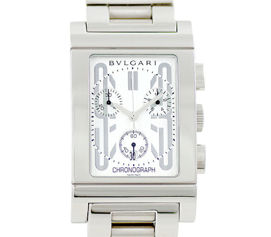 電池交換済み BVLGARI ブルガリ レッタンゴロ クロノグラフ RTC49S ホワイト 白 文字盤 SS ステンレス メンズ クォーツ【6ヶ月保証】【腕時計】【中古】