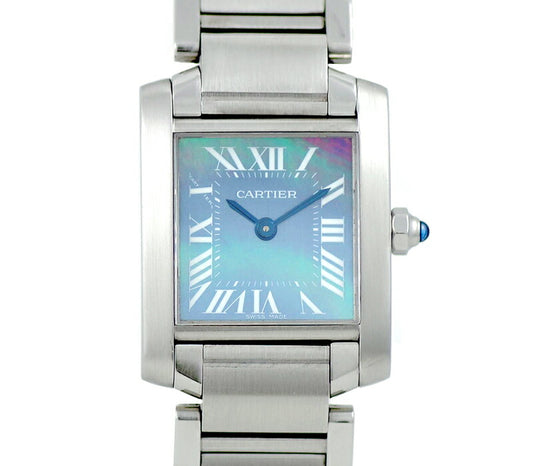 Battery replaced Cartier Cartier tank Francase SM W51034Q3 Blue Shell Dial SS Stainless Ladies Quartz [6 months warranty] [Watch] [Used]