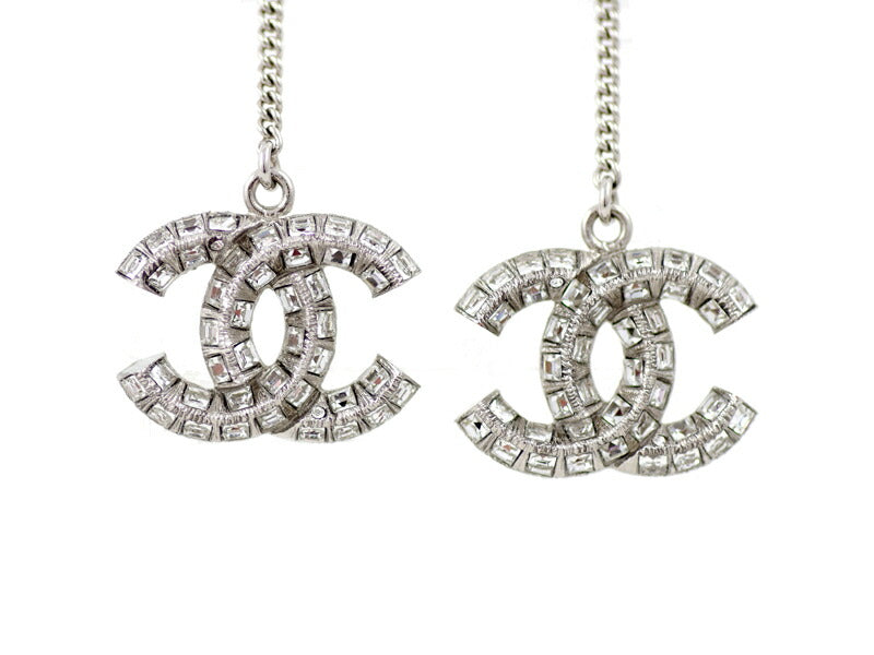 CHANEL Chanel Bucket Rhinestone Coco Mark Long Earrings B19V Silver Ladies Vintage Antique [Jewelry] [Used]