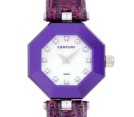 Century Century TimeGem Time Gem Lucky Eight Gold Solid 12P Diamond Rug 4P Diamond Purple White Shell 100m Waterproof K18WG White Gold Genuine Belt Genuine Bucket Ladies Quartz [6 months Warranty] [Watch]