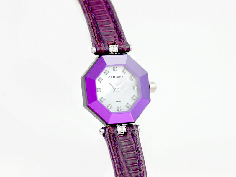 Century Century TimeGem Time Gem Lucky Eight Gold Solid 12P Diamond Rug 4P Diamond Purple White Shell 100m Waterproof K18WG White Gold Genuine Belt Genuine Bucket Ladies Quartz [6 months Warranty] [Watch]