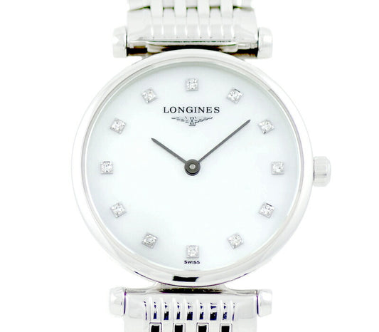 電池交換済 LONGINES ロンジン ラ グラン クラシック  L4.209.4 12Pダイヤモンド 白 ホワイトシェル SS ステンレス レディース クォーツ グランド【6ヶ月保証】【腕時計】【中古】