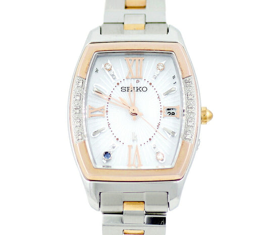 SEIKO Seiko Rukia 1B22-0CA0 SSVW088 LUKIAYASE 3000 Limited Diamond White Shell SS Stainless Steel Pink Gold Combination Ladies Solar Radio [3 months warranty] [Watch] [Used]