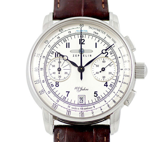 Battery replacement Zeppelin Zeppelin 7674-1 100th Anniversary Model Chronograph Date 50m Waterproof Blue Silver SS Stainless Steel Genuine Belt Men's Quartz [6 months warranty] [Watch] [Used]