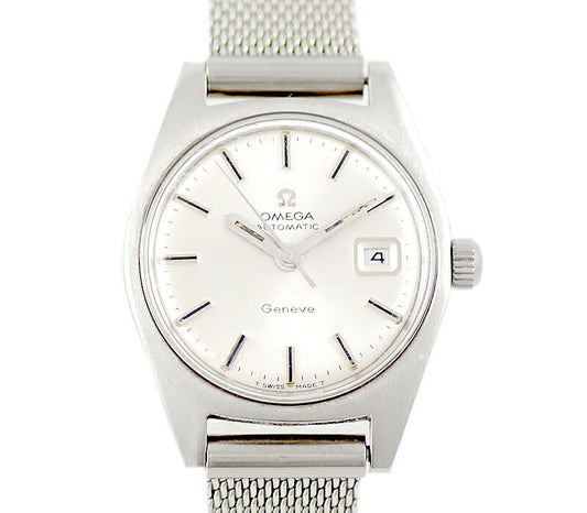 Rare product OMEGA Omega GENEVE Genevel 566.012 Cal.681 24 Stone Date Silver SS Stainless Ladies Automatic Antique Vintage [Watch] [Used]