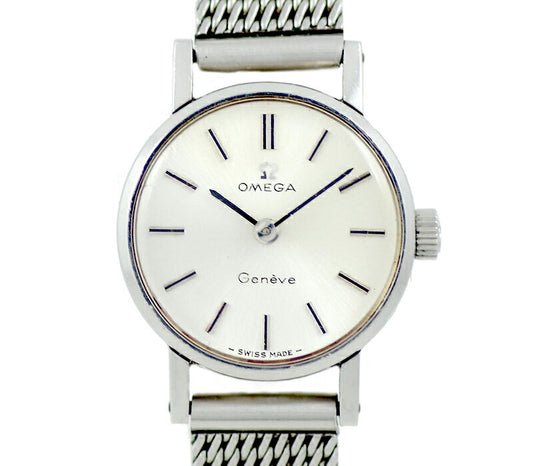 Rare product OMEGA Omega GENEVE Geneva Round 511.213 Cal.612 17 Stone Silver SS Stainless Ladies Hand -wound Antique Vintage [Watch] [Used]