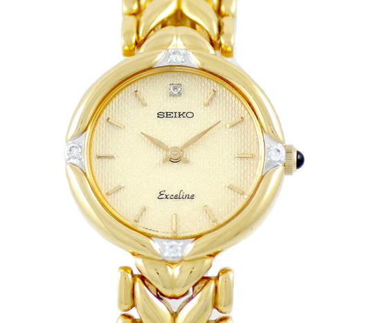 Battery replacement SEIKO Seiko Equeline 4N20-3060 Diamond Bezel 4P Diamond Gold YG Yellow Gold SS Stainless Ladies Quartz 4N20 3060 [6 months warranty] [Watch] [Used]