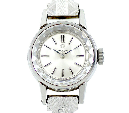 Rare product OMEGA Omega Cut glass Cal.484 511.254 17 Stone Silver SS Stainless Ladies Hand -wound Antique Vintage [Watch] [Used]