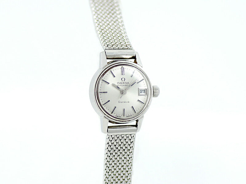 Rare product OMEGA Omega Geneve Genevel Cal.684 Date Silver SS Stainless Steel Genuine Belt Ladies Automatic Wrap Antique Vintage [Watch] [Used]