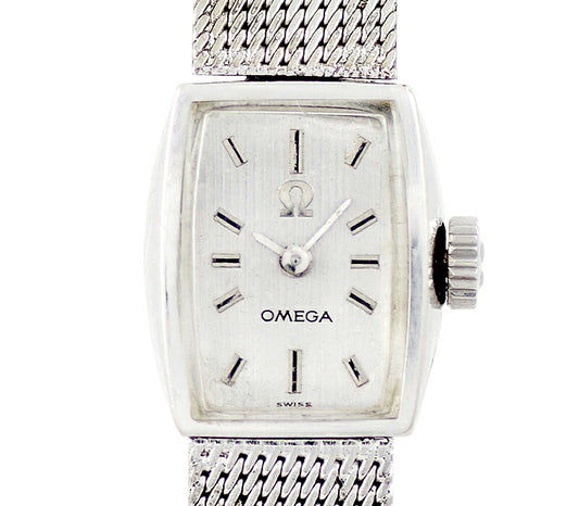 Rare product OMEGA Omega Square Cal.485 17 Stone Silver SS Stainless Ladies Hand -wound Antique Vintage [Watch] [Used]