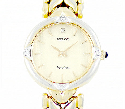 Battery replacement SEIKO Seiko Equeline 4N20-3060 Diamond Bezel 4P Diamond Gold YG Yellow Gold SS Stainless Ladies Quartz 4N20 3060 [6 months warranty] [Watch] [Used]
