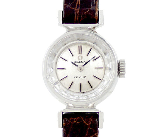 Rare product OMEGA Omega 511.254 Cal.485 17 Stone Cut Glass Silver Genuine Belt Genuine Buckwheat SS Stainless Ladies Handwritten Antique Vintage [Watch] [Used]