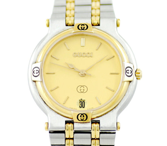 Battery replacement GUCCI Gucci 9000m Date 30m Waterproof Ivory Combination SS Stainless steel YG Yellow Gold Men's Quartz [6 months warranty] [Watch] [Used]