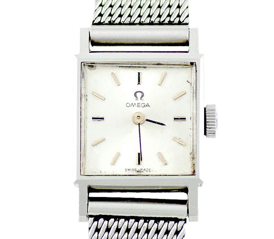 Rare product OMEGA Omega Square Cal.484 511.162 17 Stone Silver Genuine Breath SS Stainless Ladies Hand -wound Antique Vintage [Watch] [Used]