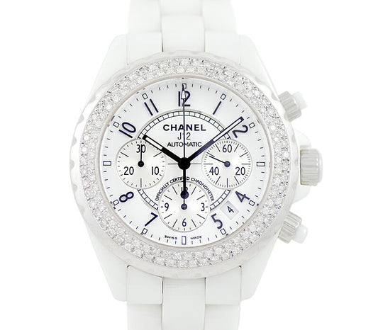 CHANEL Chanel J12 41mm H1007 Chronograph double diamond bezel white white dial Ceramic SS After diamond men's automatic wind [6 months warranty] [Watch] [Used]