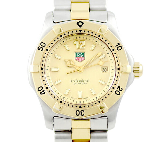 電池交換済 TAG Heuer タグホイヤー 2000シリーズ プロフェッショナル WK1321 200m防水 ゴールド 文字盤 SS ステンレス YG イエローゴールド コンビ レディース クォーツ【6ヶ月保証】【腕時計】【中古】