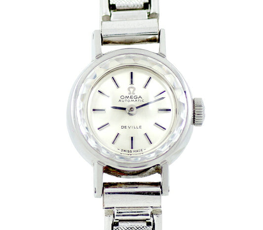 Rare product OMEGA Omega Deville Devil 551.038 Cal.661 24 Stone Cut Glass Silver SS Stainless Steel Outside Breath Ladies Devil Automatic Wind Antique Vintage [Watch] [Used]