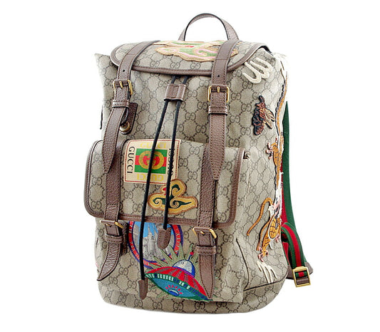 GUCCI Gucci Coulier GG Spring Sherry Line Backpack Backpack Sack PVC Leather embroidery Patchwork Tiger Dragon Beige Multi -Color 473869 213317 Men's Gender Comediations [Bag] [Used]